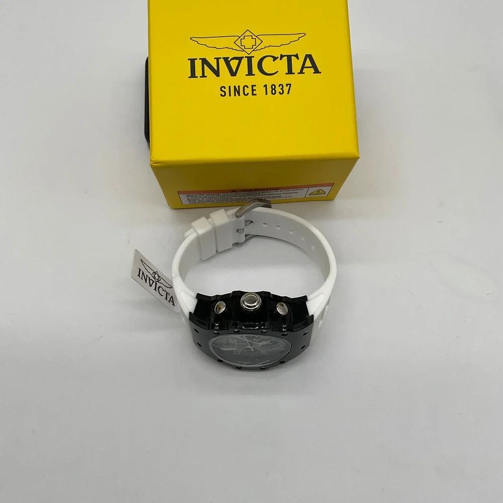 Invicta Racing Vaulthan Mens Watch 44mm Black Case White Silicone Strap New